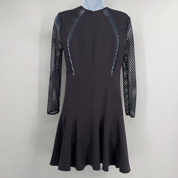 Rebecca Taylor  Charcoal Gray Mesh Panel Long Sleeve Flounce Dress - Size 0 - Picture 1 of 10